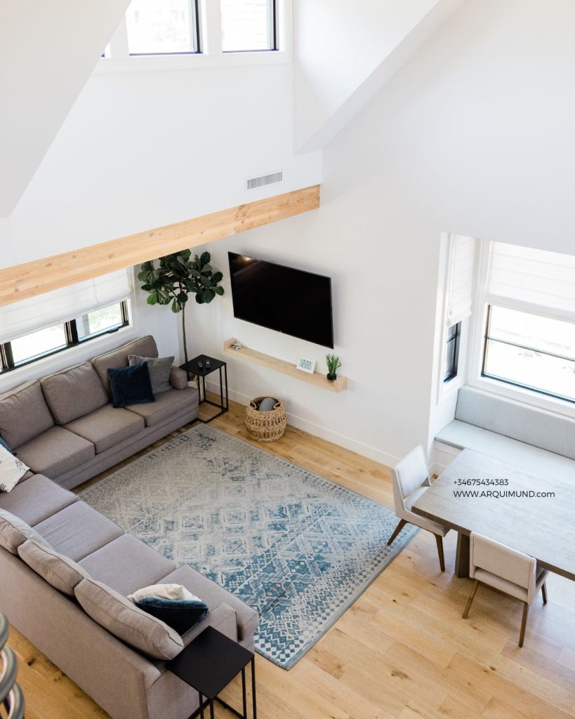 Espacio interior elegante con iluminación cálida y decoración minimalista